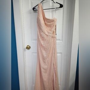 Bill Levkoff Sparkling One-Shoulder Dress in Peach